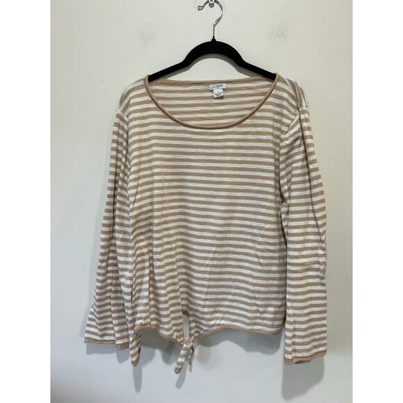 J. Crew Sweaters - J. Crew tan white striped knit sweater womens XL round neck light weight